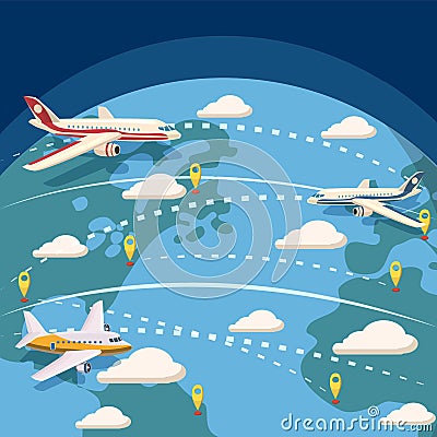 Aviation global logistic concept, cartoon style Vector Illustration