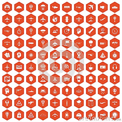 100 aviation icons hexagon orange Vector Illustration