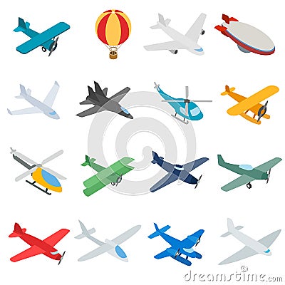 Aviation icons set, isometric 3d style Vector Illustration