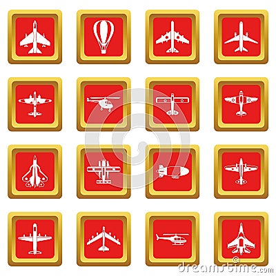 Aviation icons set red Vector Illustration