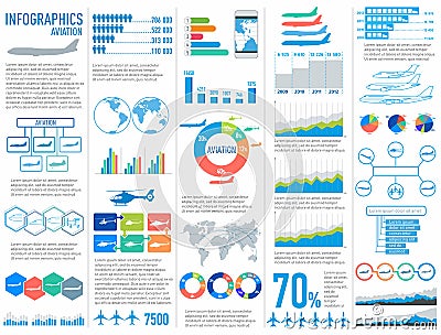 Aviation infographics. Charts and graphs on the topic of aviation Vector Illustration