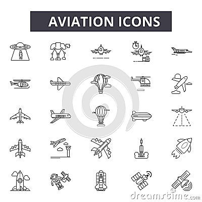 Aviation line icons for web and mobile design. Editable stroke signs. Aviation outline concept illustrations Vector Illustration