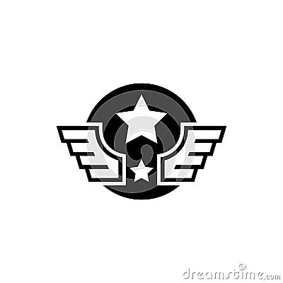 Aviation Military Wings with Star Flat Vector Icon Vector Illustration