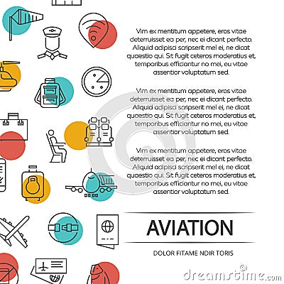 Aviation poster concept with outline icons Vector Illustration