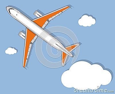 Aviation poster with jet airplane in sky Vector Illustration