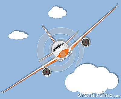 Aviation poster with jet airplane in sky Vector Illustration