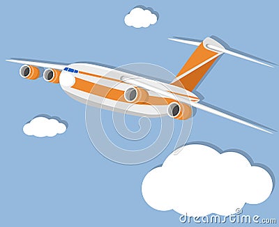 Aviation poster with jet airplane in sky Vector Illustration