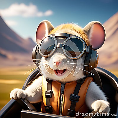 Aviator Adventures: A Cute Mouse Pilot Wearing Aviator Goggles, Rendered in Unreal Engine at 8K Resolution Stock Photo