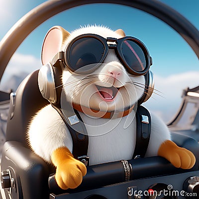 Aviator Adventures: A Cute Mouse Pilot Wearing Aviator Goggles, Rendered in Unreal Engine at 8K Resolution Stock Photo