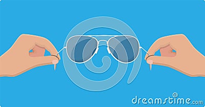 Aviator sunglasses in hand. Protective eyewear. Vector Illustration