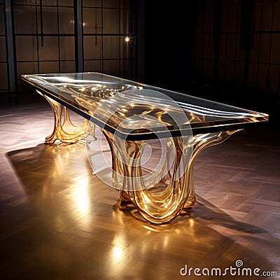 Avicii-inspired Liquid Metal Table With Gold And Glass Stock Photo