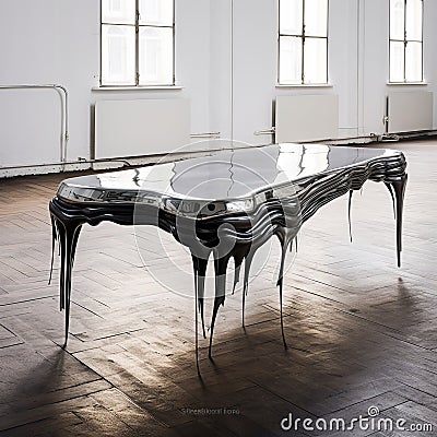 Avicii-inspired Liquid Metal Table: Haunting Structures And Dripping Paint Stock Photo