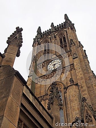 aview of the tower and clock of leeds minster formerly the city parish church Stock Photo