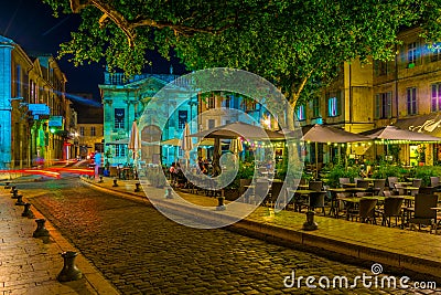 AVIGNON, FRANCE, JUNE 18, 2017: Night view of Place Crillon in Avignon, France Editorial Stock Photo