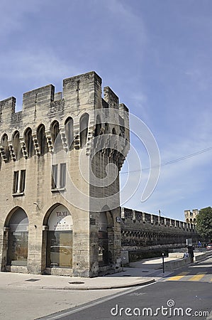 Avignon, 10th september: The City Wall Ramparts with Porte de L` Oulle Tower of Old Town of Avignon in Provence France Editorial Stock Photo