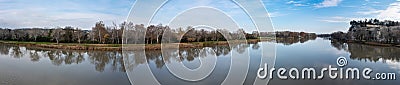 Avignon, Vaucluse, France - 180 degress panoramic view over the river Rhone taken from the Saint Benezet bridge Editorial Stock Photo