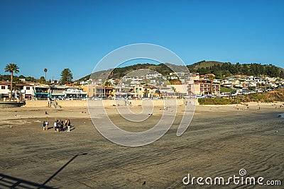 Large wide sandy beach of Avila Beach City, California Coastline Editorial Stock Photo