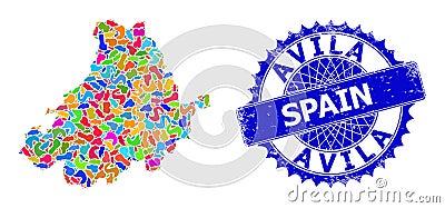 Splash Mosaic Avila Province Map and Grunge Seal Stock Photo