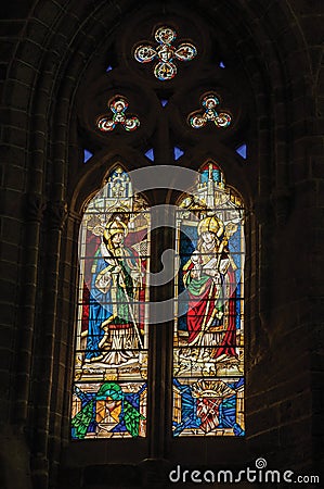 Stained glass window in the gothic Cathedral of Avila Editorial Stock Photo