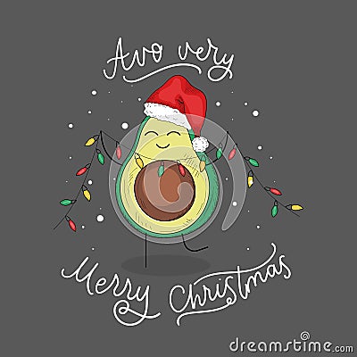 Avo very merry christmas festive greeting card Vector Illustration