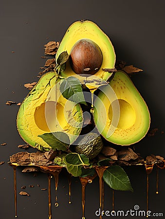 Avocado Artistry: Creative Arrangement of Half-Cut Delights Stock Photo