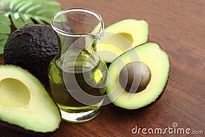 Avocado and avocado oil Stock Photo