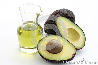 Avocado and avocado oil Stock Photo