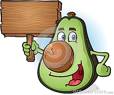 Avocado Cartoon Character Holding Wooden Sign Vector Illustration