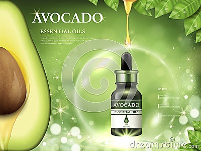 Avocado essential oil ads Vector Illustration