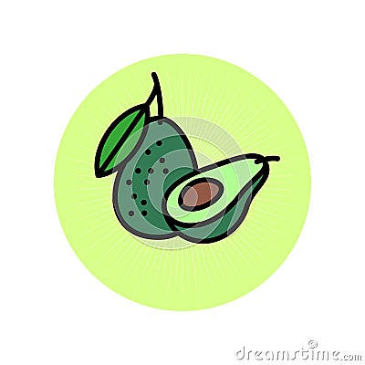 Avocado flat illustration. Avocado icon. Avocado one cut in half with bone and a whole avocado. Vector Illustration