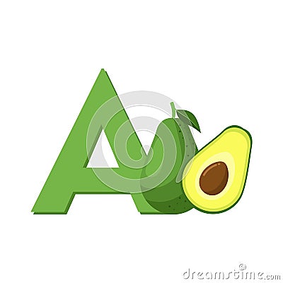 Avocado Flat Design, Alphabet Clip Art Vector, Illustration. Stock Photo