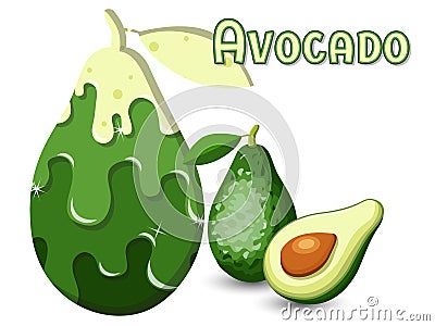 Avocado fruit silhouette template melted flowing consisting of dark tasty sweet liquid. Abstract background. Vector illustration Vector Illustration