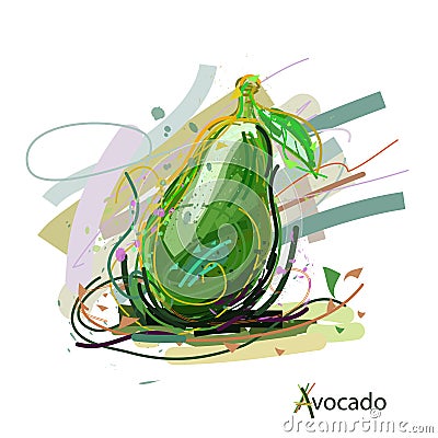 Avocado, fruit vector illustration. Abstract avocado Cartoon Illustration