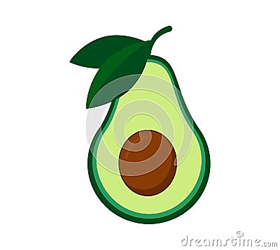 Avocado with green leaf. Vector Illustration