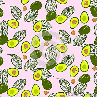 Avocado green on pastel pink seamless vector pattern. Vector Illustration