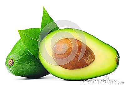 Avocado half and whole isolated on white background Stock Photo