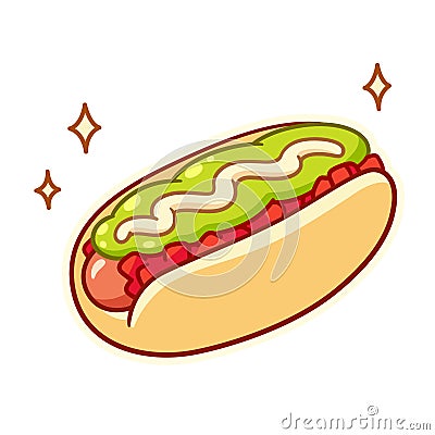 Avocado hot dog Vector Illustration