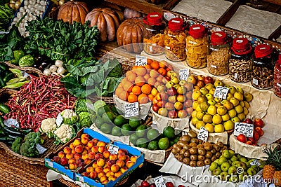 Very Fruit, Vegetable and Dried Goodies in the Market in Madeira Stock Photo