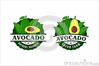 Avocado natural product label design Collection Vector Illustration