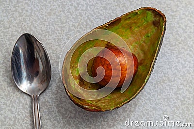 avocado peel. ripe avocado, eaten with a spoon Stock Photo