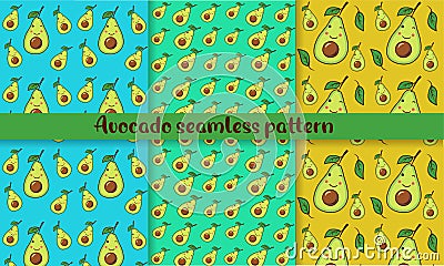 Avocado seamless pattern in a bright, cartoonish style. Stock Photo