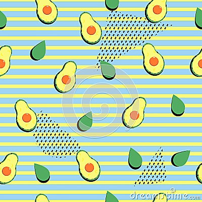 Avocado seamless pattern. Memphis trendy art. Vector Illustration