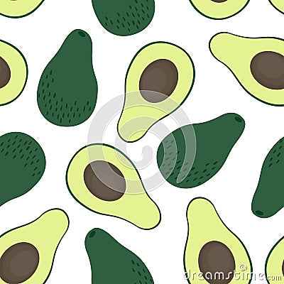 Avocado seamless pattern on white background. Vector Illustration