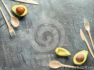 Avocado Seeds Biodegradable Single-Use Cutlery Stock Photo