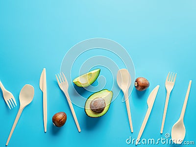 Avocado Seeds Biodegradable Single-Use Cutlery Stock Photo