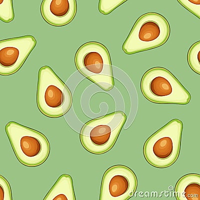 Avocado slices. Vector seamless pattern Vector Illustration