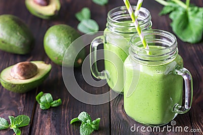 Avocado and spinach smoothies Stock Photo