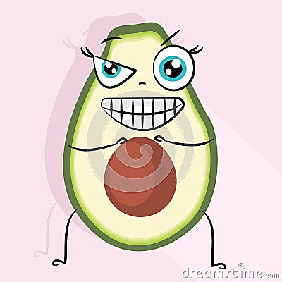 Avocado sticker, character with funny face Vector Illustration