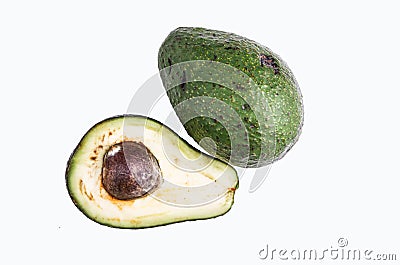 Avocatto cut in half on a white background Stock Photo