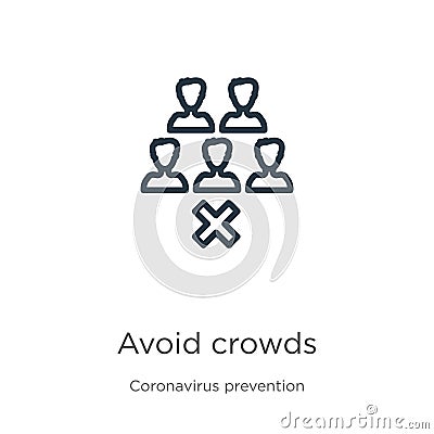 Avoid crowds icon. Thin linear avoid crowds outline icon isolated on white background from Coronavirus Prevention collection. Vector Illustration